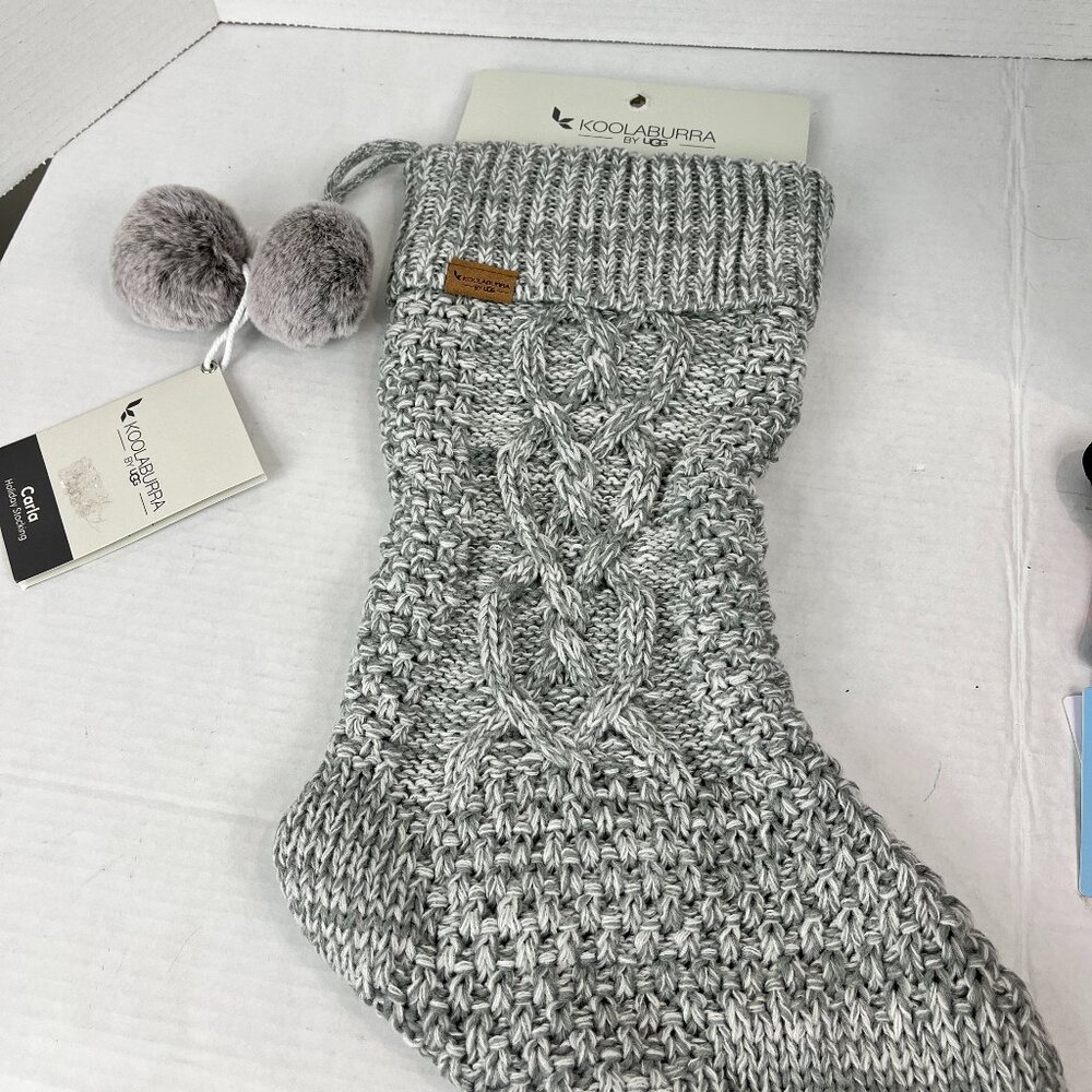 Koolaburra Grey Knit Stocking w/pom poms, NWT